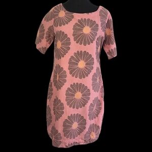 Bombay Paisley Linen Blend Pink Mini Dress With Large Daisy Print Size Med